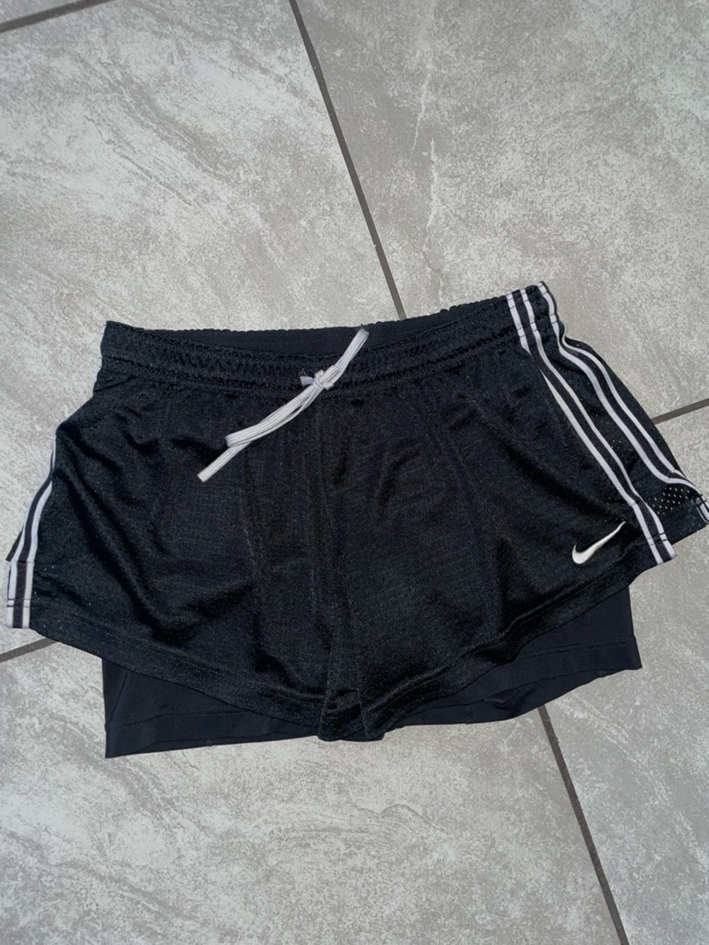 Nike Black Women's Layered Athletic Shorts with White Trim